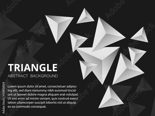 Black and white triangular background. Modern abstract background design of triangular pyramids. Geometric futuristic background. Applicable for banners  brochures  covers  flyers. 3D vector.