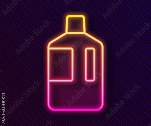 Glowing neon line Big bottle with clean water icon isolated on black background. Plastic container for the cooler. Vector