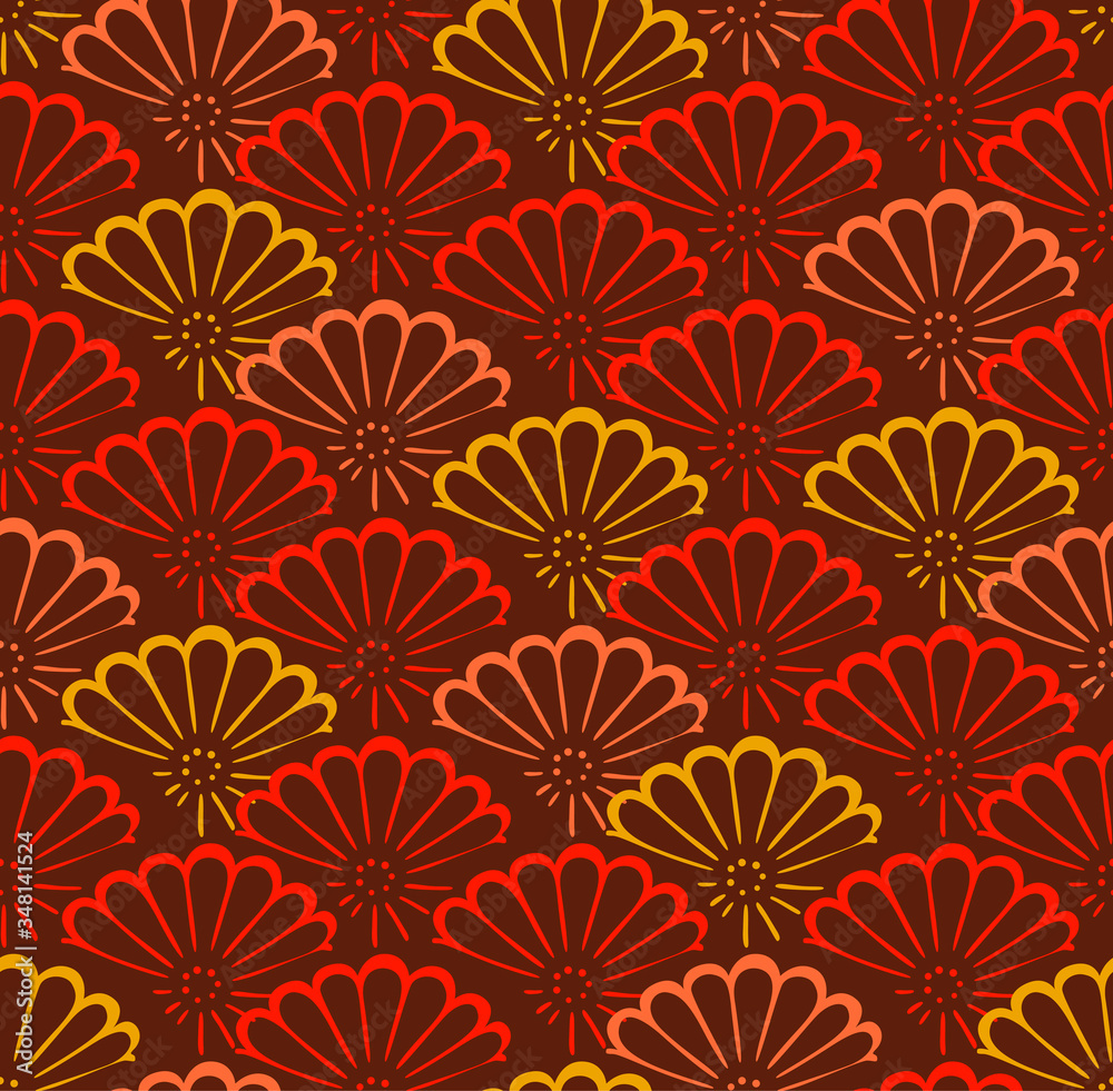 Japanese Chrysanthemum Wave Vector Seamless Pattern