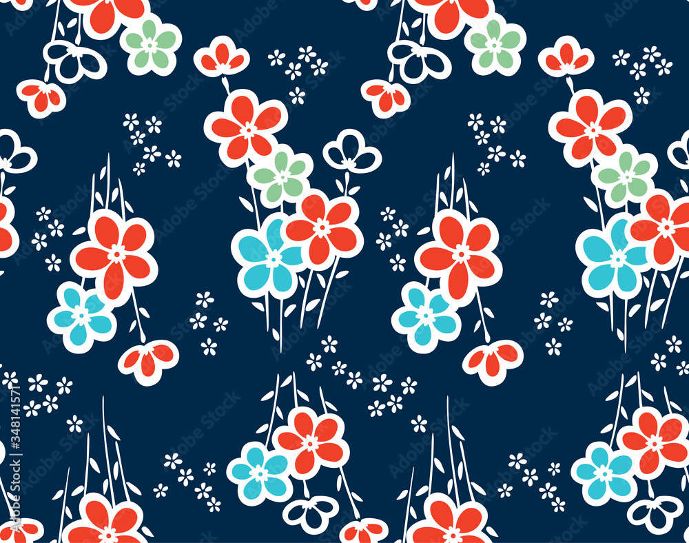 Fototapeta premium Japanese Cute Bouquet Vector Seamless Pattern