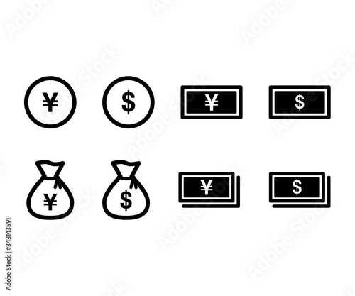 お金のアイコンのセット／紙幣／硬貨／経済