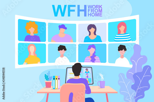 Online work from home meeting. Vector Illustrations flat design concept video conference. EPS10.