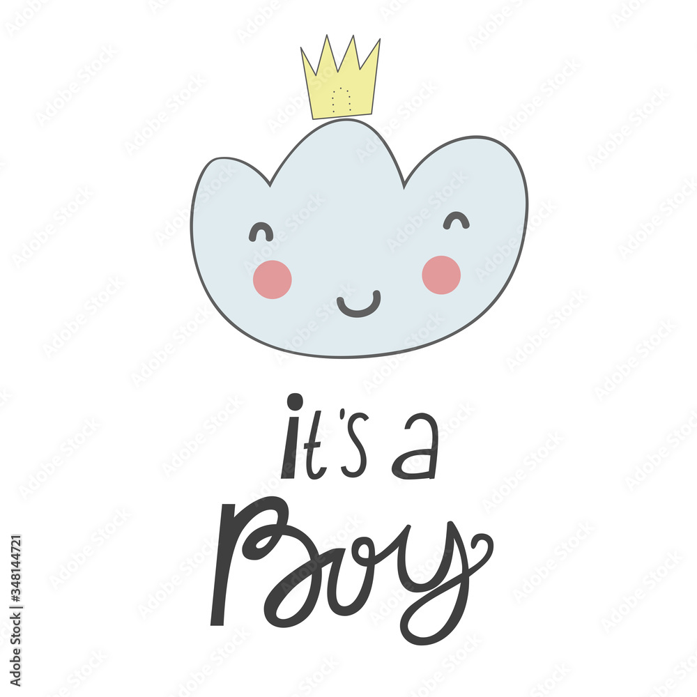 Hand drawn cute cloud pattern. Handwritten quote - It's a Boy. Cloud print for baby textiles, fabrics and baby shower cards. Hand drawn cute cloud pattern. Handwritten quote - It's a Boy. Cloud print for baby textiles, fabrics and baby shower cards.