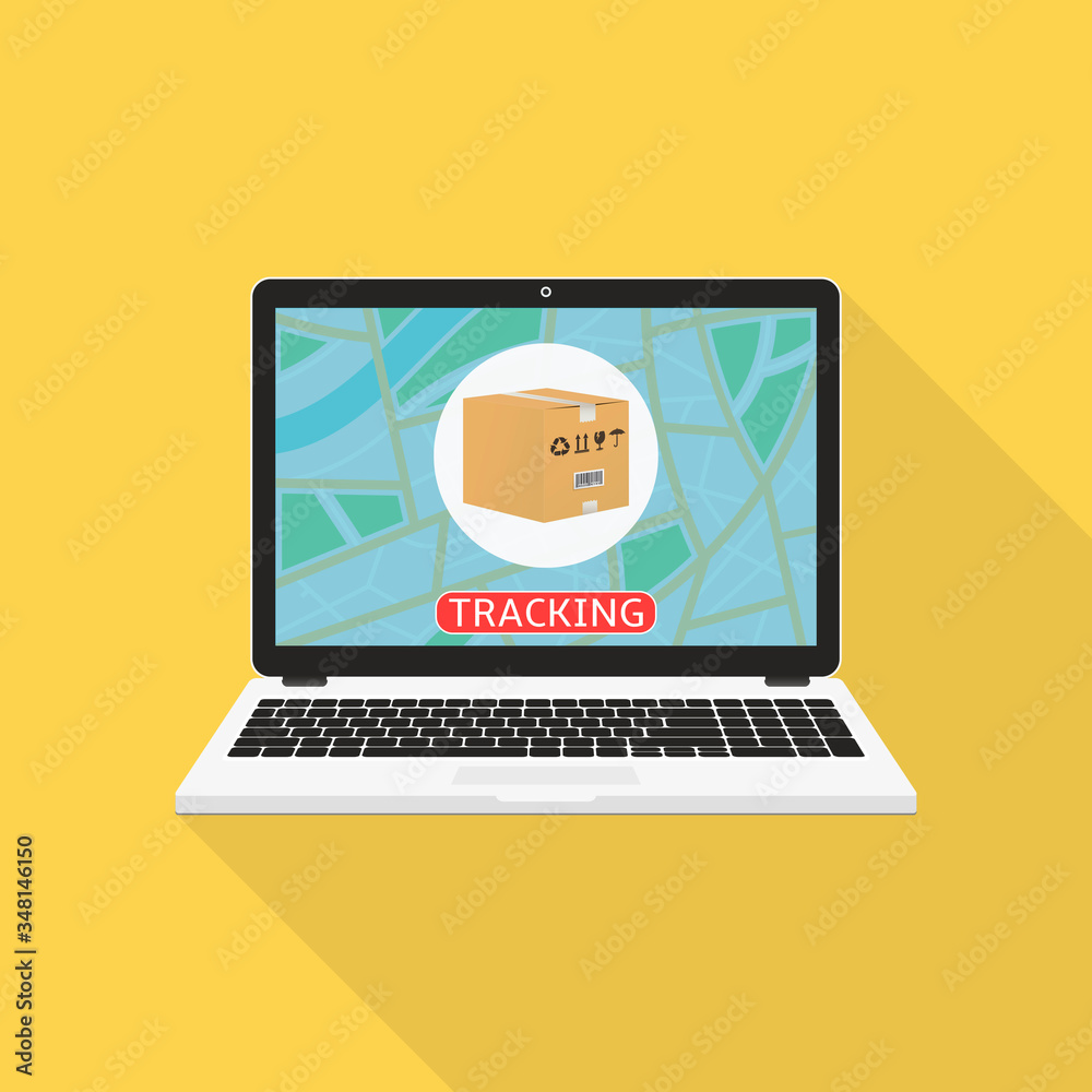 Parcel tracking website on laptop screen. Online package tracking. Flat design vector illustration Parcel tracking website on laptop screen. Online package tracking. Flat design vector illustration