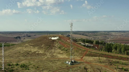 Mobile telecommunication cell tower aerial drone view