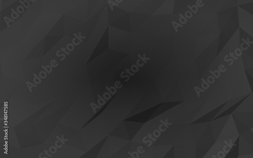 Black abstract background. Lowpoly backdrop. Gloomy crumpled paper. 3D illustration