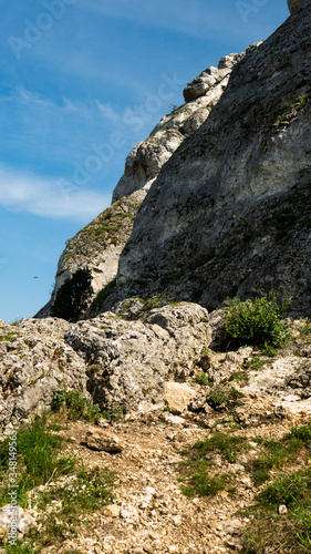 View of the Sokolich Mountains Reserve and rock stones in Olsztyn. A free space for an inscription