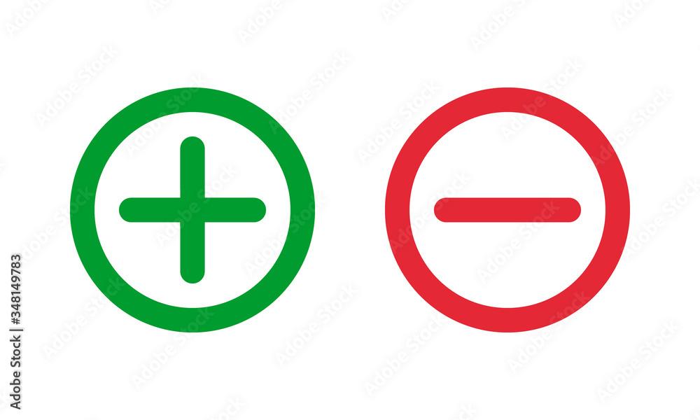 green plus and red minus symbols, round thin line vector signs green plus and red minus symbols, round thin line vector signs