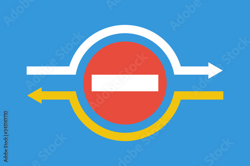 white and yellow arrows around no entry sign, vector inforgaphic