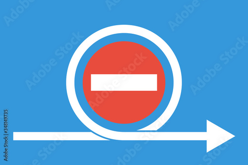 white arrow around no entry sign, vector inforgaphic