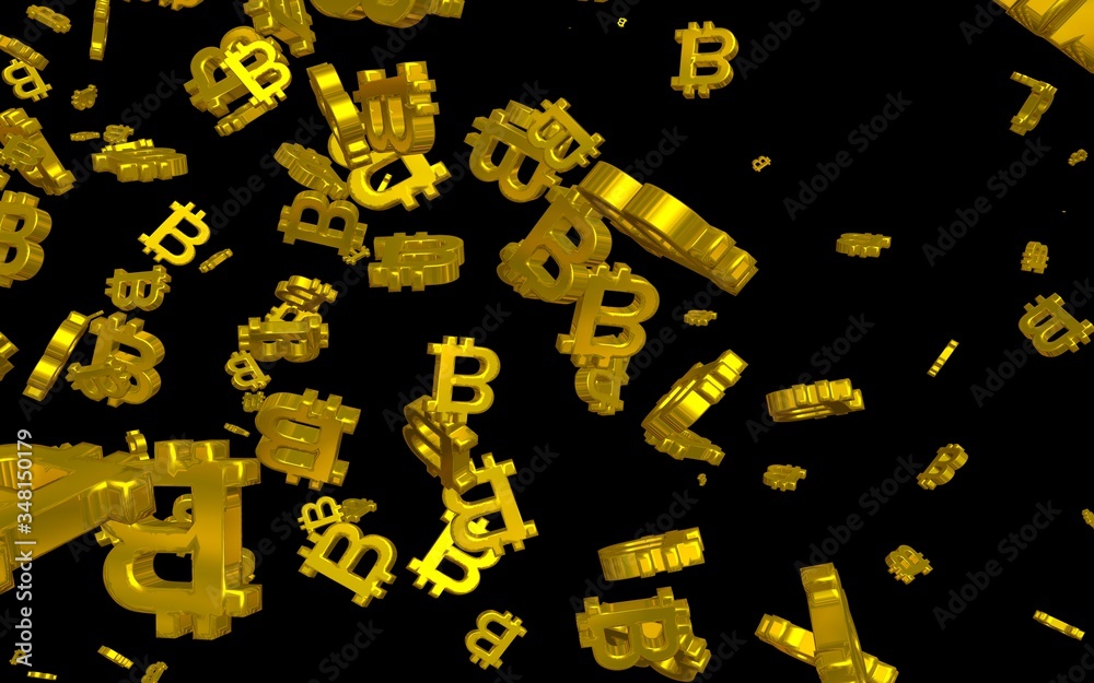 Digital currency symbol Bitcoin on a dark background. Fall of bitcoin. crypto currency graph on virtual screen. Business, Finance and technology concept. 3D illustration