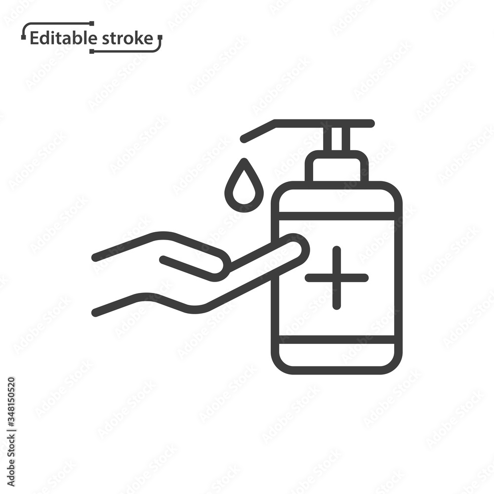 Hand sanitizer line vector icon. Editable stroke. Hand sanitizer line vector icon. Editable stroke.