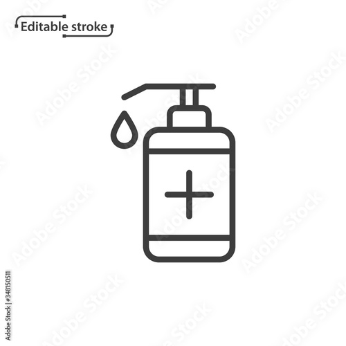 Hand sanitizer line vector icon. Editable stroke.