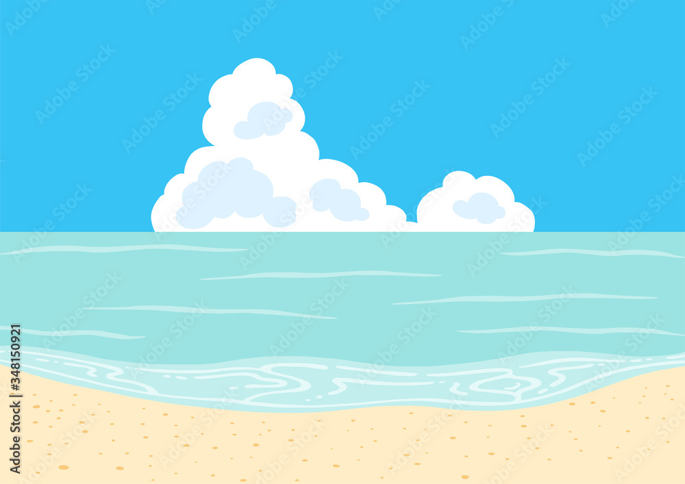 夏のビーチ　青空と入道雲
