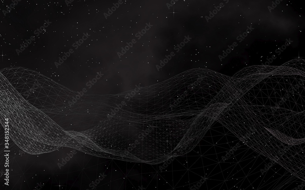 Black abstract background. Hi tech network. Cyberspace grid. Outer space. Starry outer space texture. 3D illustration Black abstract background. Hi tech network. Cyberspace grid. Outer space. Starry outer space texture. 3D illustration