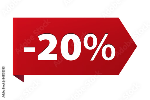Discount minus 20 percent Banner ribbon red icon isolated on white background. Vector illustration