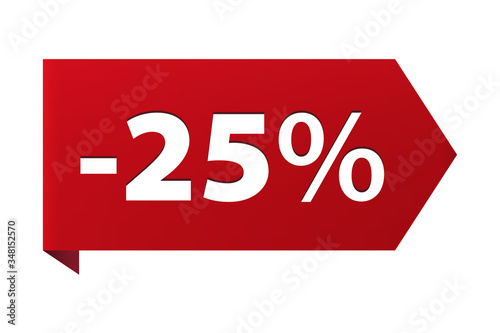 Discount minus 25 percent Banner ribbon red icon isolated on white background. Vector illustration