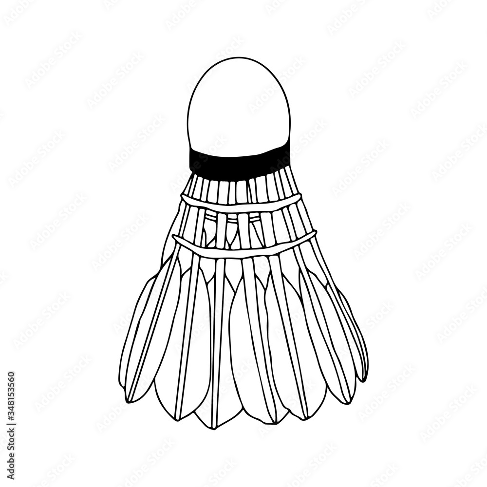 Badminton ball. Sports, badminton, sports equipment. Element on a white background. Simple doodle logo. Stock vector illustration. Badminton ball. Sports, badminton, sports equipment. Element on a white background. Simple doodle logo. Stock vector illustration.