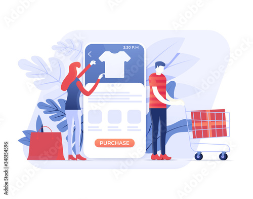 People shopping online via mobile application on smartphone