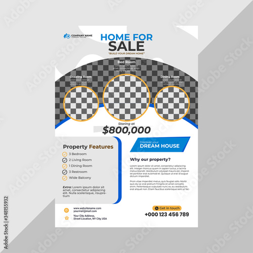 Real Estate Business Flyer Simple Layout with Yellow and Blue Accent