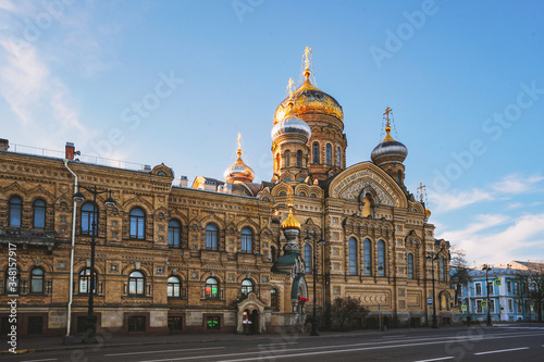 Church of the assumption of the blessed virgin Mary in Saint Petersburg, panorama of sparsely populated streets
