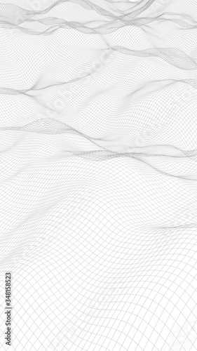 Abstract landscape on a white background. Cyberspace grid. hi tech network. 3d illustration. Vertical orientation
