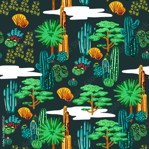 Cactus seamless pattern. Exotic vector background