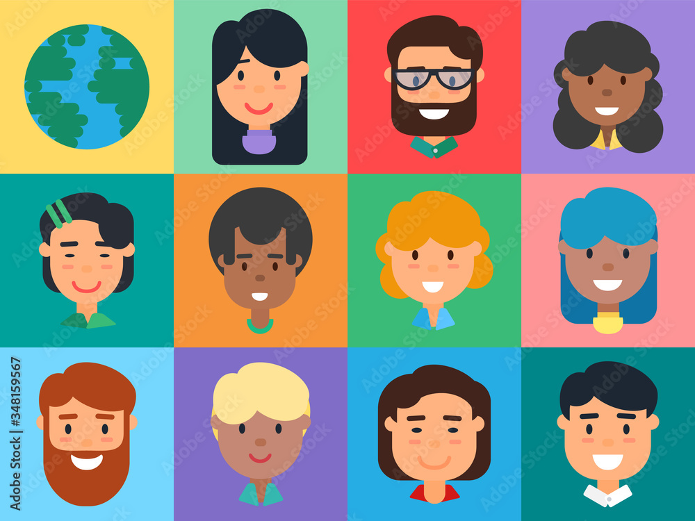 People Avatars Set, Diverse Men and Women Faces People Avatars Set, Diverse Men and Women Faces