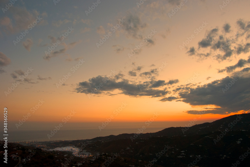 Sun Setting over Torrox Costa, Costa Tropical, The Axarquia, Malaga Province, Andalucia, Spain, Western Europe.