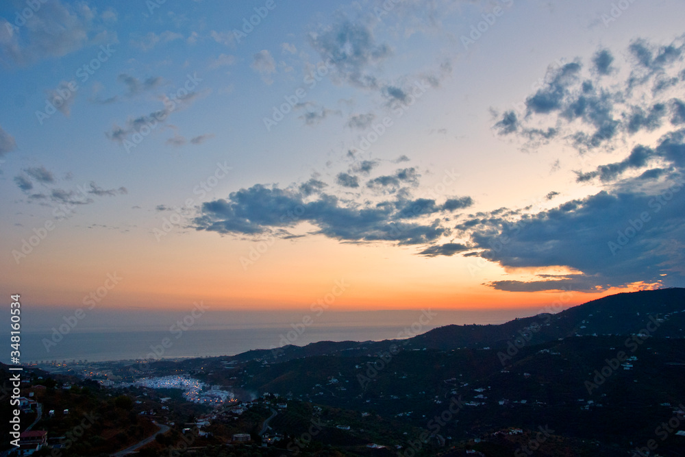 Sun Setting over Torrox Costa, Costa Tropical, The Axarquia, Malaga Province, Andalucia, Spain, Western Europe.