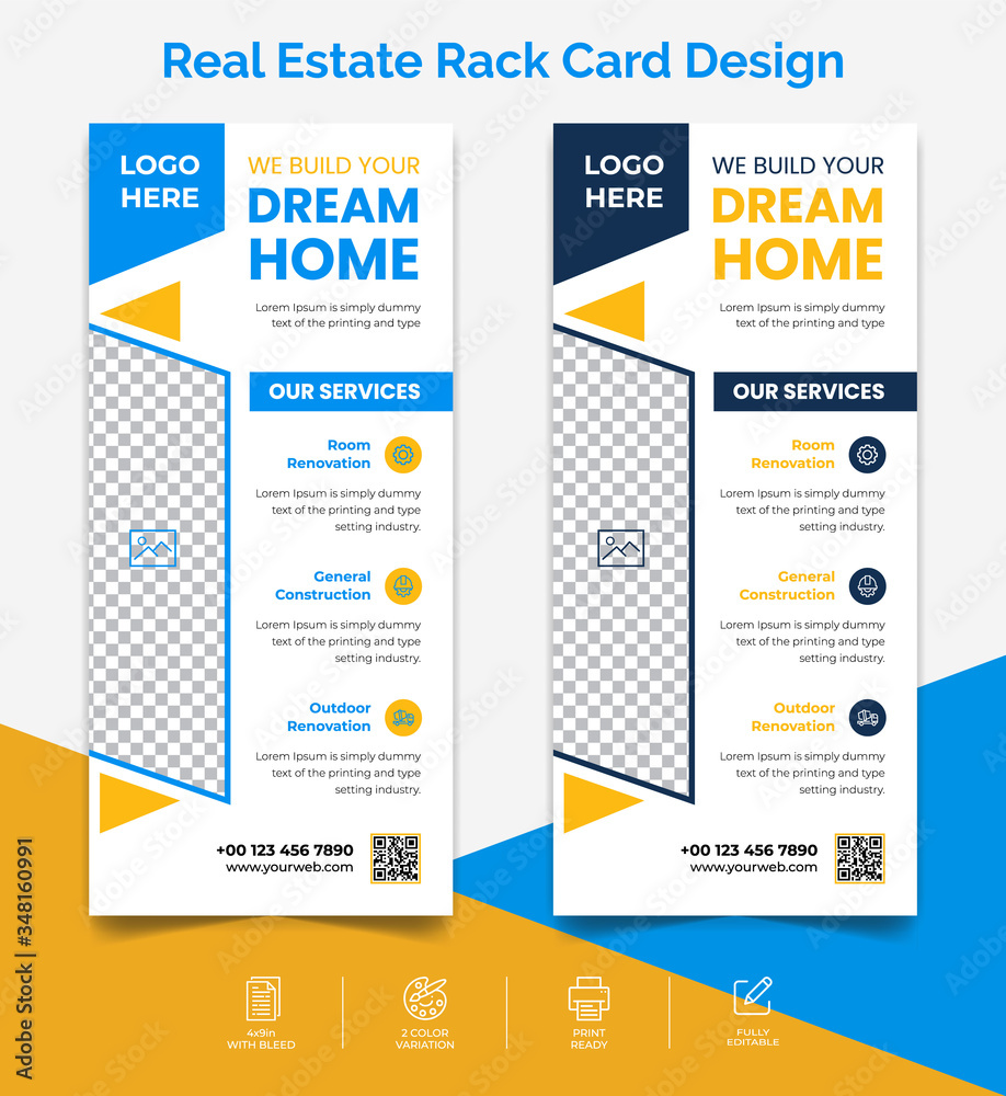 Corporate Real estate rack card & Dl flyer template vector background