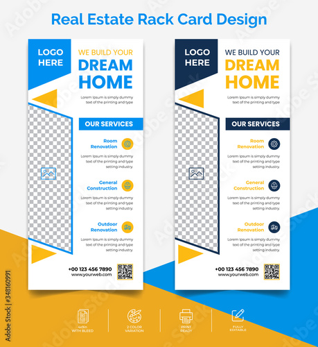 Corporate Real estate rack card & Dl flyer template vector background