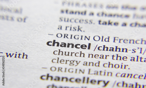 Chancel word or phrase in a dictionary.