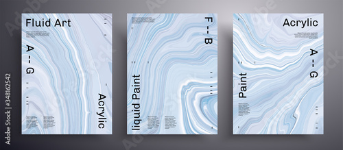 Abstract vector placard, texture pack of fluid art covers. Artistic background that can be used for design cover, poster, brochure and etc. Blue and white universal trendy painting backdrop