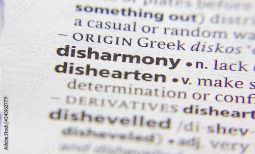 Disharmony word or phrase in a dictionary.