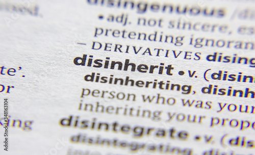 Disinherit word or phrase in a dictionary.