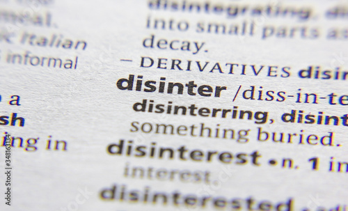 Disinter word or phrase in a dictionary.