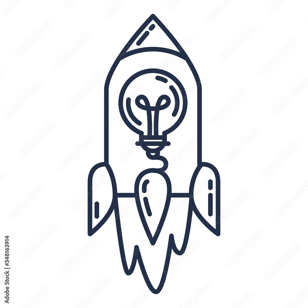 Startup Idea Icon, Flying Rocket with Light Bulb Startup Idea Icon, Flying Rocket with Light Bulb
