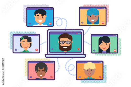 Video Conference, Mix Race Team Online Meeting