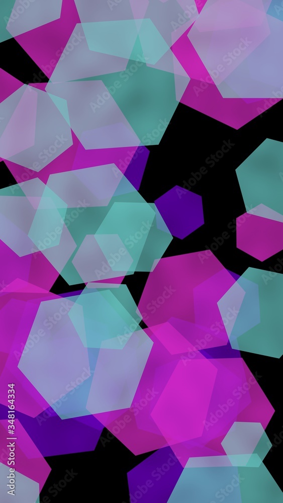 Multicolored translucent hexagons on dark background. Vertical image orientation. 3D illustration Multicolored translucent hexagons on dark background. Vertical image orientation. 3D illustration