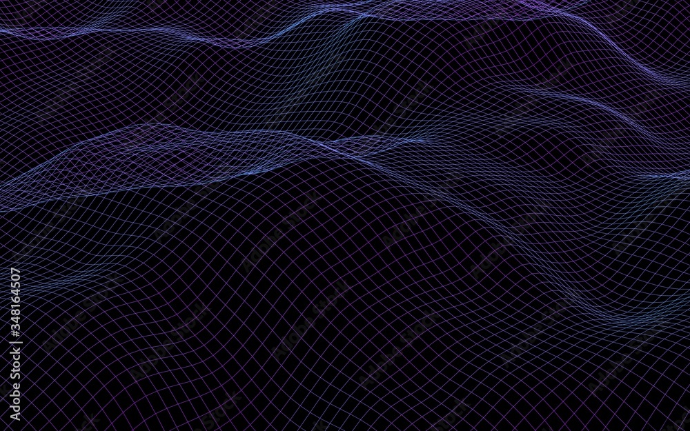 Abstract landscape on a dark background. Cyberspace purple grid. hi tech network. 3D illustration Abstract landscape on a dark background. Cyberspace purple grid. hi tech network. 3D illustration