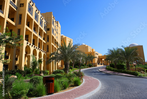 An empty square in the Arabic style. Closed stores in the city. Trade ban and quarantine due to virus. The collapse of the tourism industry.