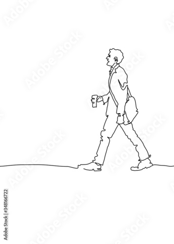 Working men walking with a coffee cup to work