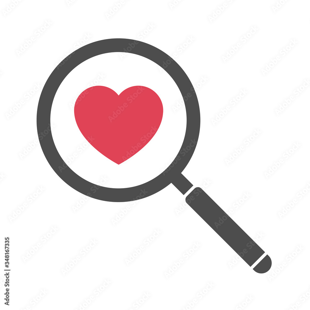 Lupe untersucht Herz Lupe untersucht Herz