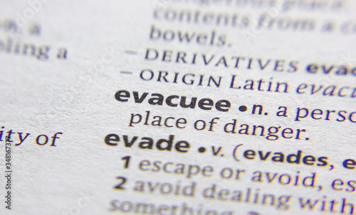 Evacuee word or phrase in a dictionary.