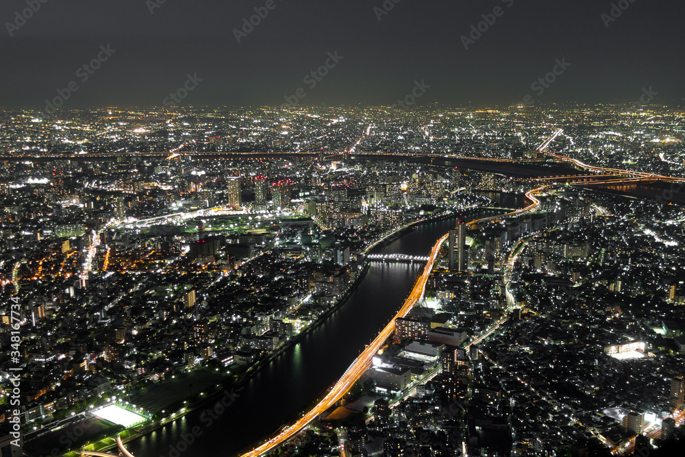 Naklejka premium Toyko, Japan - Night skyline