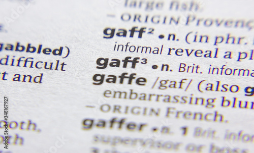 Gaff word or phrase in a dictionary.