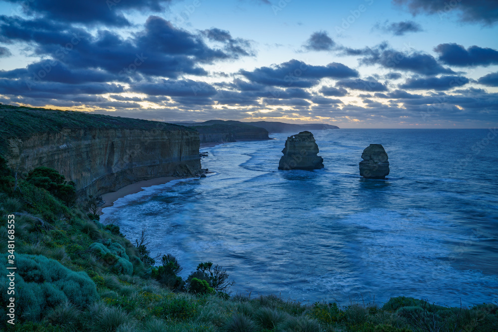 gibson steps at sunrise, twelve apostles, great ocean road in victoria, australia