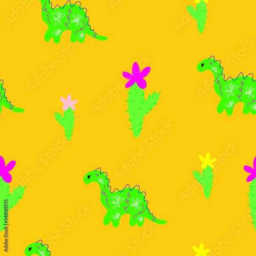 seamless pattern with dinosaur in vector. baby print for textile, fabric, wallpaper, wrapping, kids fashion © dasha