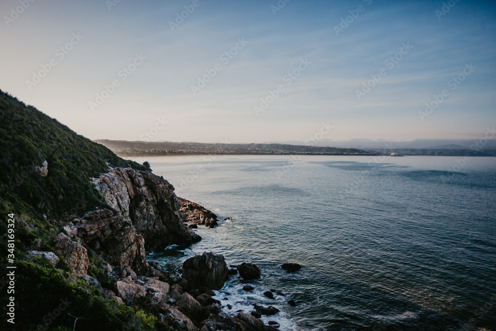 View of Plettenberg Bay from a hike on Robberg Nature Reserve Cliffs. 